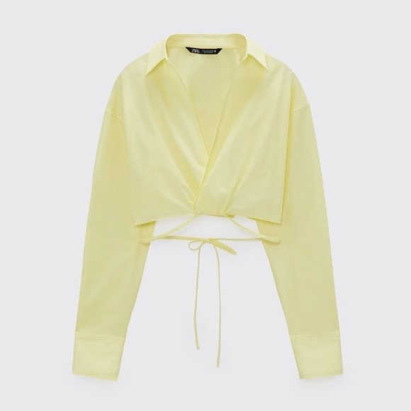 Zara Yellow Wrap Long Sleeve Collared Crop - Picture 1 of 6